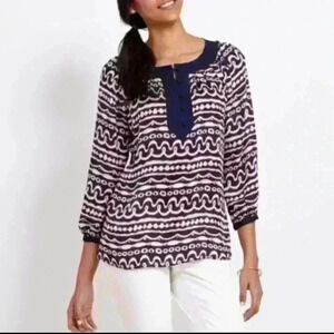 Vineyard Vines 100% Silk Nautical Seascapes 3/4 Sleeve Tunic size M